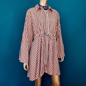 🆕🎈ASOS DESIGN 1970s Vibe Striped Mini Shirt Dress w/ Ruched Tie Belt // (NWOT)